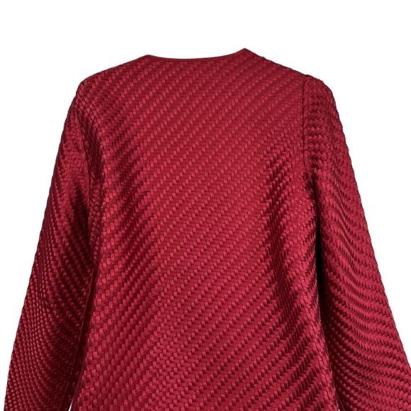 Chico’s Red Satin Travelers Open Front Basket Weave Boxy Jacket Topper 1 M - Picture 6 of 12